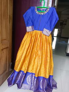 Blue & Gold Checked Maxi Dress