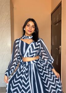 Blue &amp; White Stripes Lehenga Choli
