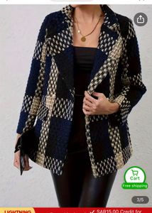 Navy Golden Black Beige Grid Pattern jacket