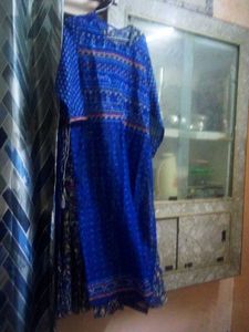 Blue Printed Kurta With Shrug
