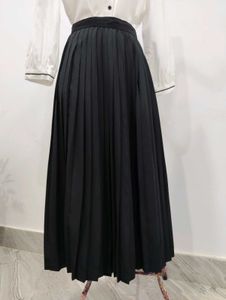 Black Pleated Midi Skirt