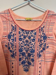 Aurelia Coral Color Printed Kurta