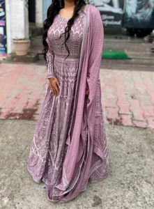 Pink Shade Gown With Leggings And Dupatta