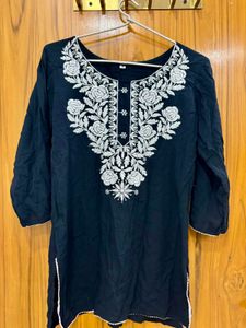 Black Color White Work Short Kurti