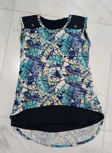 Tropical Leaf Print High-Low Sleeveless Top Chic🩵