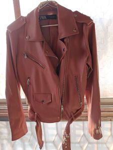 Zara Peach Leather Jacket Imported