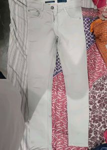 Beige White Straight Leg Jeans