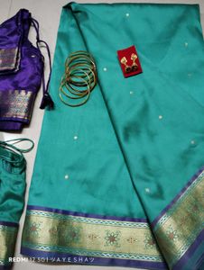 Teal Saree with 2 Blouse