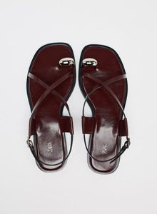 Zara Brown Leather Toe-Ring Sandals