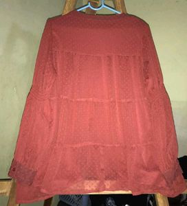 Rust-orange Sheer Button Down Top