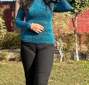 Stylish Teal Blue Knit Top