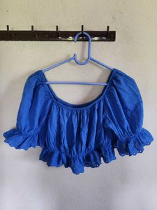 Blue Puff sleeve Crop Top