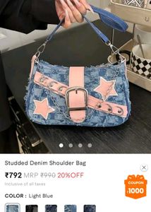 Savana Denim Studded Shoulder Bag