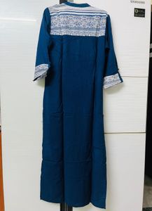 Blue Cotton Kurti with White Detail