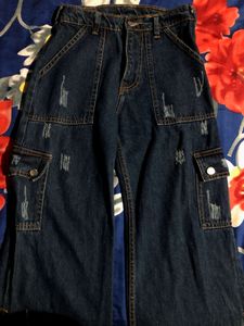Trendy Cargo Women Blue Jeans Flared