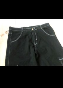 Black Cargo  Pant With White ThreadingFor Men/Wome