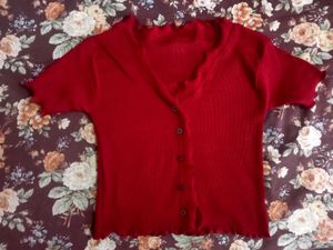 ❤️ Red Ribbed Button-Down Top ❤️