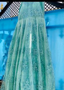 Aqua Floral Embroidered Tulle Gown