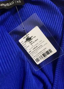 Blue Square Neck Long Sleeves Slim Fit Crop Top