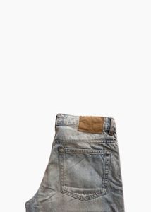 blue washed-out straight leg jeans