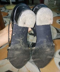 Black Embellished Ankle Strap Heels