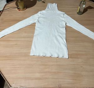 White Ribbed Turtleneck Top
