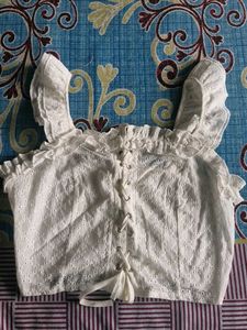 White Eyelet Lace-Up Top
