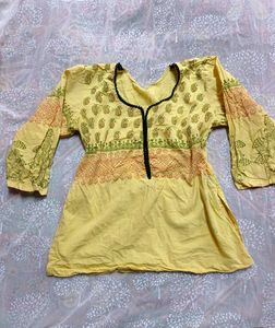 Yellow  Ethnic Short kurti (women's)