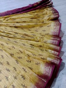 Golden Mustard Silk Saree with Maroon Zari