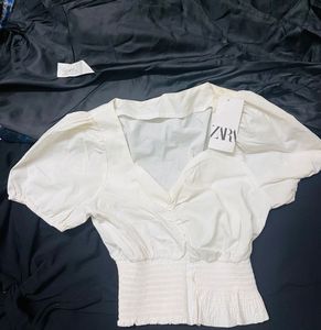 ZARA Sweetheart Neck shirred Crop Top