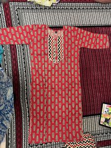 Red Printed Kurta Set with pant