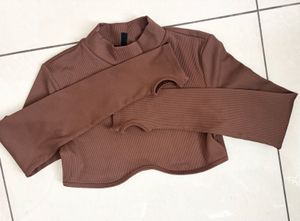 Brown Long Sleeve Crop Top