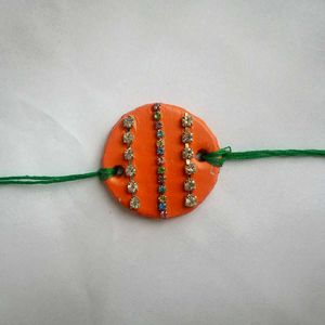 Handmade Orange Rhinestone Rakhi