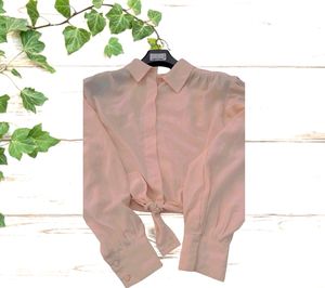 Peach Crop Shirt With Baloon Sleeves
