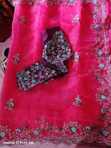 Elegant Pink Embroidered Saree