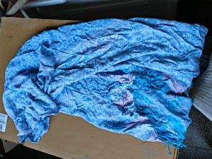 Blue Patterned Scarf with Fringe