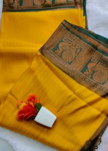Premium  Varanasi Banarasi Yellow &amp; Green Saree