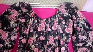 Bugs Casual Bishop Sleeves Polka Print Peplum Top