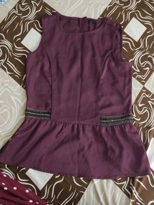 Wine Colour Small Size Peplum Benetton Top