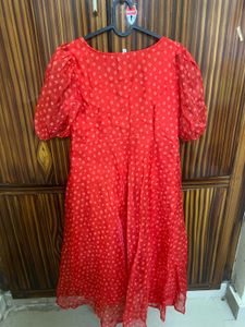 Red Patterned Midi Dress
