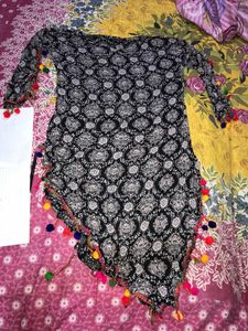 Women Pompom Top Kurta High Low