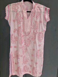 Chikan Crochet Cotton Straight Kurta (Only Cash)