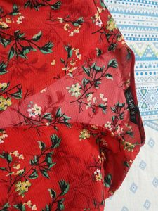 Bright Red Florals Wrap Dress