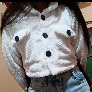 White Teddy Bear Crop Jacket