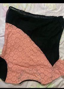 Peach Black Net Top