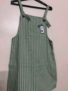 Olive Green Striped Overalls
