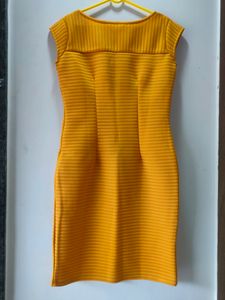 Mustard Yellow Ribbed Sheath Dress