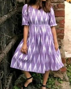 Purple Ikat Cotton Fit &amp; Flare Dress