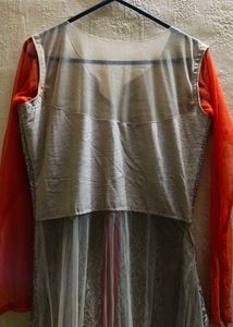 Elegant Silver Embroidered Net Gown Formal Dress