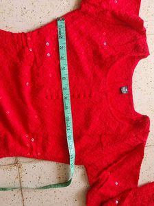 Women Kurta Plazoo Set Red And White